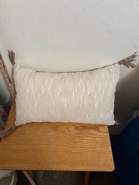 Textured Cream Decorative Pillow with Tassels